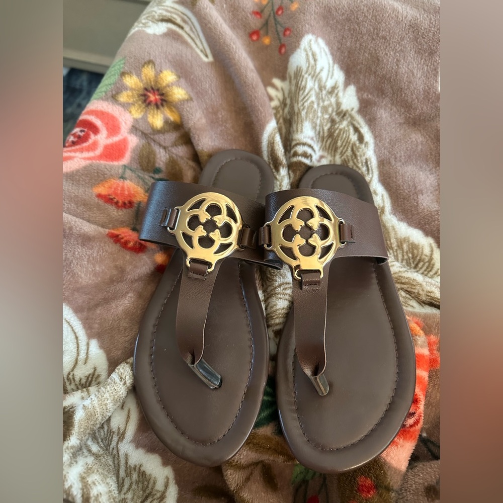 Brown Sandals with Gold Accent